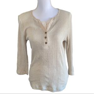Liz Claiborne| NWT 3/4 Sleeve Ribbed Cotton Top| Liz Claiborne Tan Ribbed Shirt